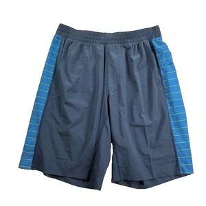 Lululemon Shorts Mens Large Blue Side Striped Elastic Waist Gym Training Workout